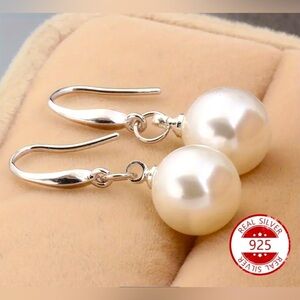 Elegant 925 Sterling Silver Faux Pearl Dangle Earrings Hypoallergenic